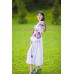 Boho Style Ukrainian Embroidered Maxi Dress White with Pink/Black Embroidery